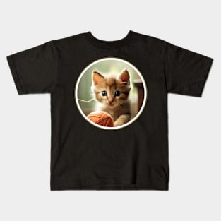 A playful kitten chasing a ball of yarn. Kids T-Shirt